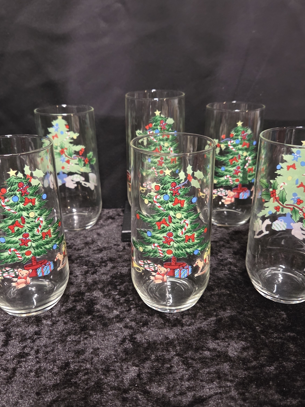 6 Vintage Luminarc Christmas Tree Noel Roly Poly Drinking Glasses 16oz Tumblers